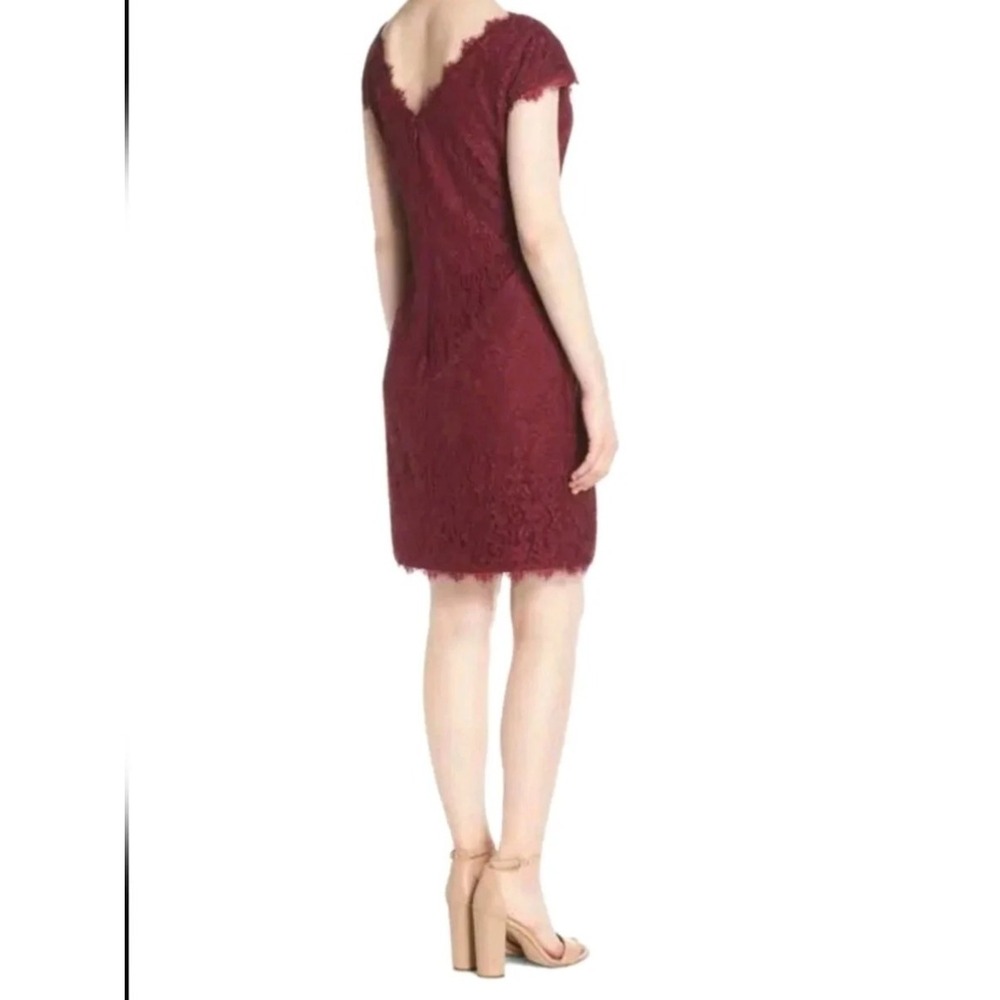 Eliza J Burgundy Lace Sheath Dress Cap Sleeve Scalloped Eyelash Trim Size 12 - Picture 2 of 12